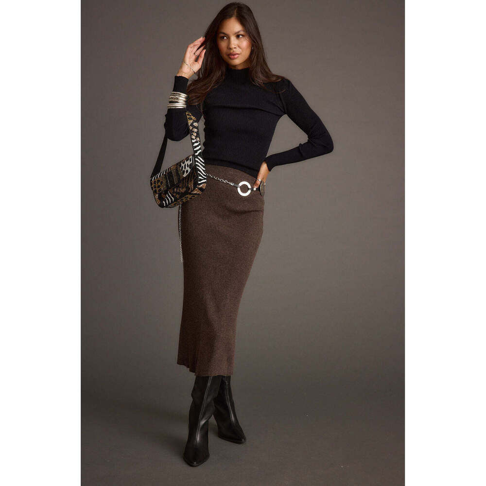 12th Tribe Black and Brown Midi Skirt
